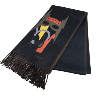 HERMES Cashmere Muffler Leather Detail Super H Patch Men Fall Winter 2022 Black Brown Red Yellow New