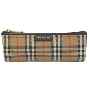 BURBERRY pen case beige black check canvas leather  pencil pattern