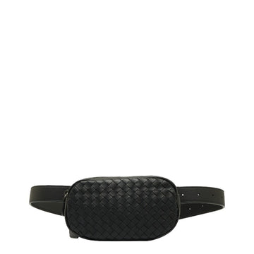 BOTTEGA VENETA Intrecciato Waist Bag Body Belt Black Leather Men's BOTTEGAVENETA