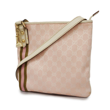 GUCCIAuth  Sherry Line 144388 Women's GG Canvas,Leather Shoulder Bag Ivory,Pink