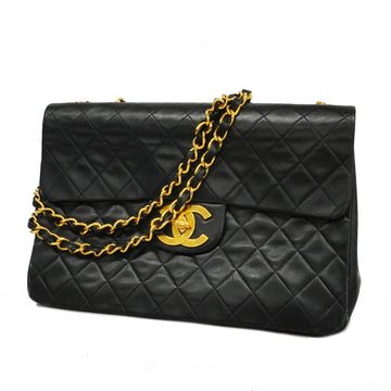 Chanel Big Matelasse W Chain Women's Leather Shoulder Bag Black