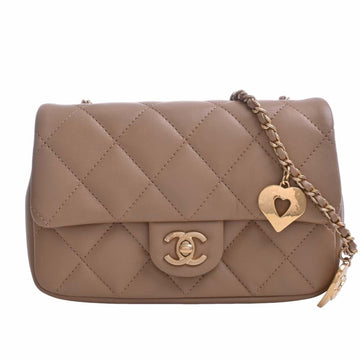 CHANEL Lambskin Matelasse Coco Mark Heart Chain Shoulder Bag Brown Women's