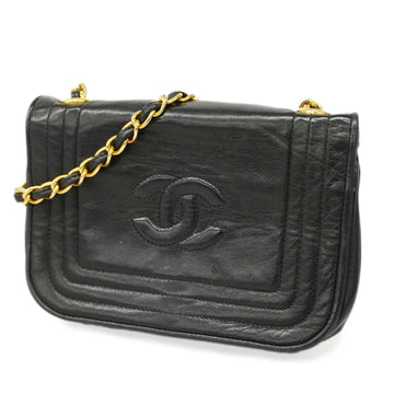 CHANEL Shoulder Bag Chain Lambskin Black Gold Hardware Women's