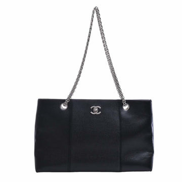 CHANEL Caviar Skin Coco Mark Chain Tote Bag Black Ladies