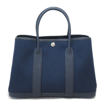 HERMES Garden TPM Tote Bag Navy Negonda leather canvas Tiole H