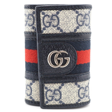 GUCCI 603732 Sherry Line GG Supreme Key Case Navy Unisex