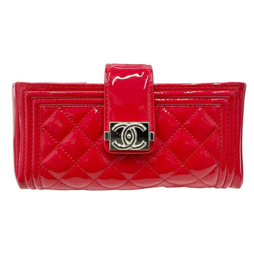 CHANEL Matelasse Multi Pouch Mobile Coin Case No. 20 Enamel Red Ladies