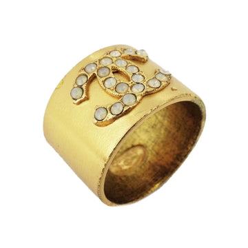 CHANEL ring here mark rhinestone GP plated gold 01A ladies