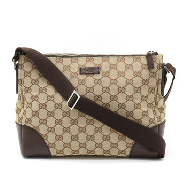 GUCCI GG canvas shoulder bag leather khaki beige dark brown 114273