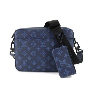 LOUIS VUITTON Monogram Shadow Duo Messenger Shoulder Bag Leather Navy M45730 RFID