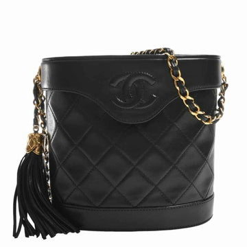 CHANEL lambskin matelasse coco mark tassel chain shoulder bag - black