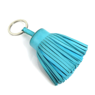 HERMES Keyring Keychain Carmen Leather/Metal Light Blue/Silver Unisex