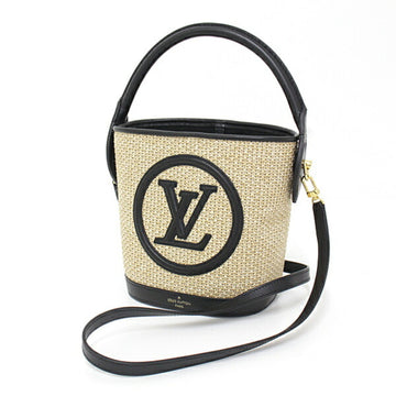 Louis Vuitton Petit Bucket Raffia (Palm) / Leather Noir Natural Black M59961 Handbag Crossbody Shoulder Bag