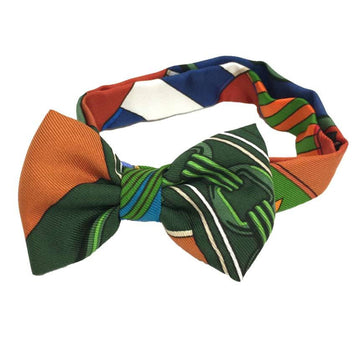 HERMES NOEUD PAPILLON Nu Papillon Bowtie Bow Tie Choker Bracelet Khaki x Orange Silk Men's Women's