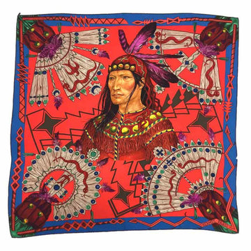 HERMES Carre 90 Scarf Muffler Cosmogonie Apache Red x Blue 100% Silk aq6726