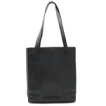 CHANEL tote bag shoulder caviar skin leather black