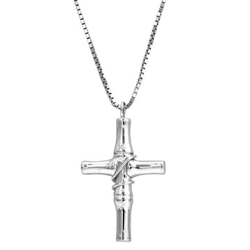 Gucci long cross necklace silver bamboo Ag 925 GUCCI chain ladies pendant