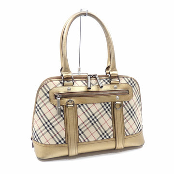 BURBERRY handbag ladies beige gold canvas leather check pattern