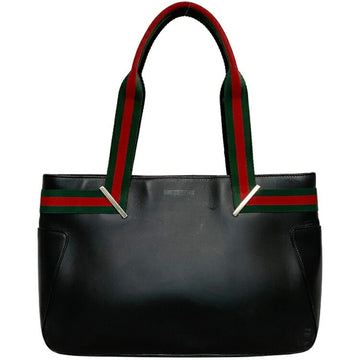 Gucci tote bag black green red sherry 73983 leather canvas GUCCI handbag calf ladies