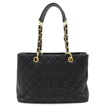 CHANEL Matelasse Coco Mark Chain Tote Bag Shoulder Caviar Skin Leather Black A50995