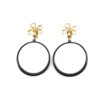 Chanel here mark ribbon hoop swing earrings gold black accessories 93P Vintage Earrings