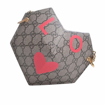 GUCCI GG Supreme Small Heart Valentine's Day Chain Shoulder Bag 678131 Beige Women's