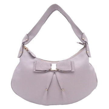 SALVATORE FERRAGAMO Shoulder Bag Vala Ribbon Gray Leather x Gold Hardware Ladies