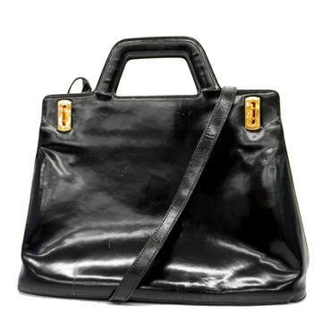 SALVATORE FERRAGAMOAuth  Gancini 2WAY Bag Patent Leather Handbag Black