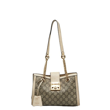 GUCCI GG Small Padlock Chain Shoulder Bag 498156 Beige White Leather PVC Women's