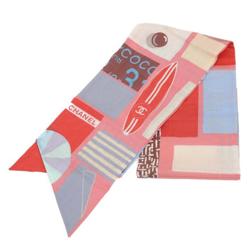 CHANEL Muffler/Scarf COCO Logo Cotton Pink/Multicolor