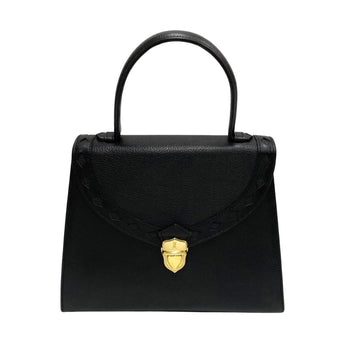 YVES SAINT LAURENT Logo Hardware Leather Genuine Handbag Mini Tote Bag Black 26921