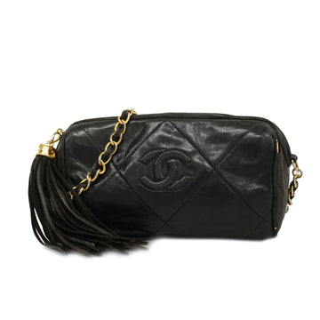 CHANELAuth  Matelasse Fringed Chain Shoulder Women's Leather Shoulder Bag Black