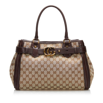 GUCCI GG Canvas Handbag 247183 Beige Brown Leather Ladies