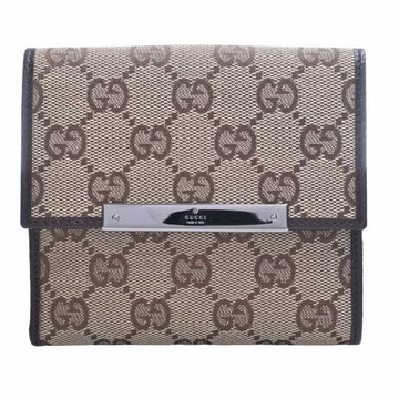 GUCCI GG Canvas Leather W Bifold Wallet 112664 Beige/Brown Women's