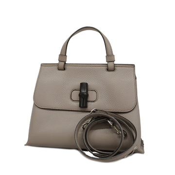 GUCCIAuth  Bamboo 2way Bag 370831 Women's Leather Handbag,Shoulder Bag Grayish