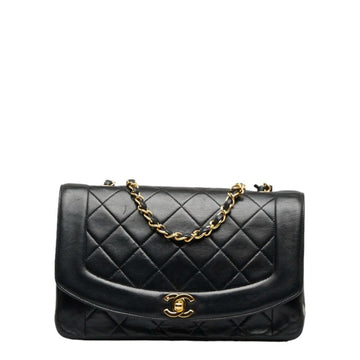 CHANEL Matelasse Diana 25 Chain Shoulder Bag Black Leather Women's