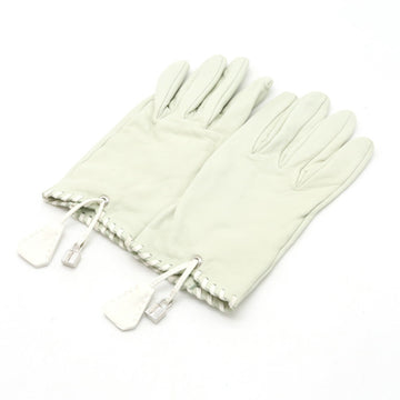 HERMES Cadena Crochette Gloves Leather Off White #7 1/2 Soled Product