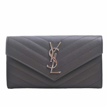 SAINT LAURENT Leather V Stitch Bifold Long Wallet 372264 Gray Ladies