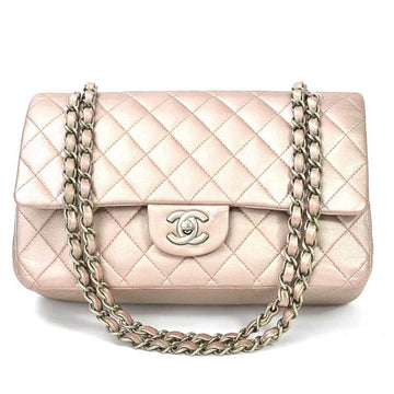 CHANEL shoulder bag matelasse leather metallic pink ladies