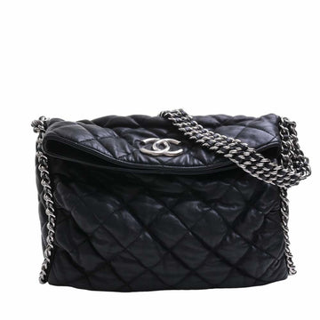 CHANEL Leather Matelasse Coco Mark Chain One Shoulder Bag Black Ladies