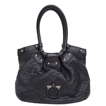 SALVATORE FERRAGAMO Gancio Shoulder Bag Tote Black Ladies