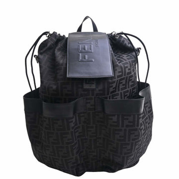 FENDI Polyamide Leather Zucca Pattern Rucksack Handbag Black Men's