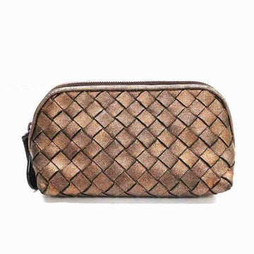 BOTTEGA VENETA Intrecciato Pouch Leather Gold Brown Round Dome