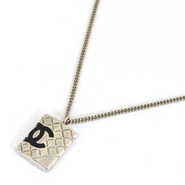 Chanel Necklace Cambon Silver Metal Pendant Choker Matrasse Quilting Coco Mark Ladies