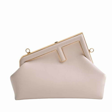 FENDI Leather First Small Shoulder Bag Clutch 8BP129 Beige