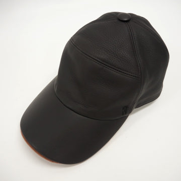 HERMES Deerskin x Cashmere Cap Brown Unisex