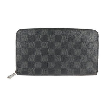 LOUIS VUITTON Zippy Organizer Long Wallet N60111 Damier Graphite Canvas Leather Black Gray Round Zipper Zip Around