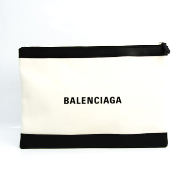 BALENCIAGA NAVY CLIP M 420407 Unisex Leather,Canvas Clutch Bag Black,White