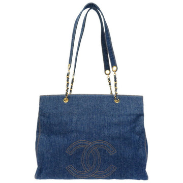 Chanel Denim Blue 4th Series Big Coco Mark Gold Chain Tote Bag 0043 CHANEL