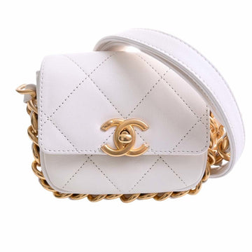 CHANEL Leather Matelasse Coco Mark Chain Shoulder Bag AS2833 White Ladies